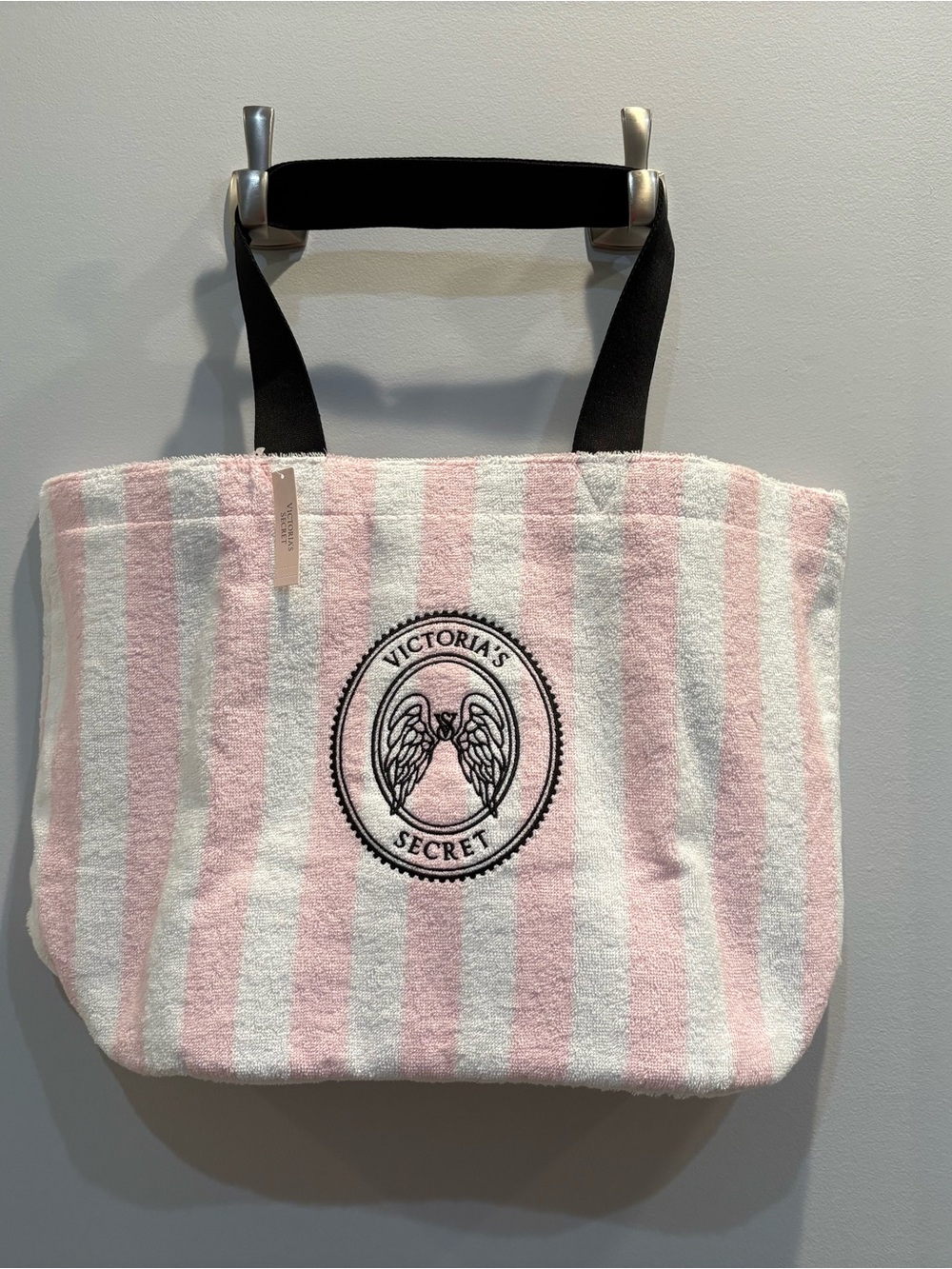 Victoria's Secret Pink and White Terry Stripe Tote